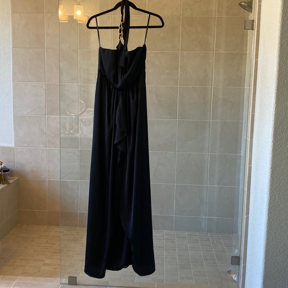 Cheeky CHIC! Long flowing BCBG Maxazria Black Flowing Gown.